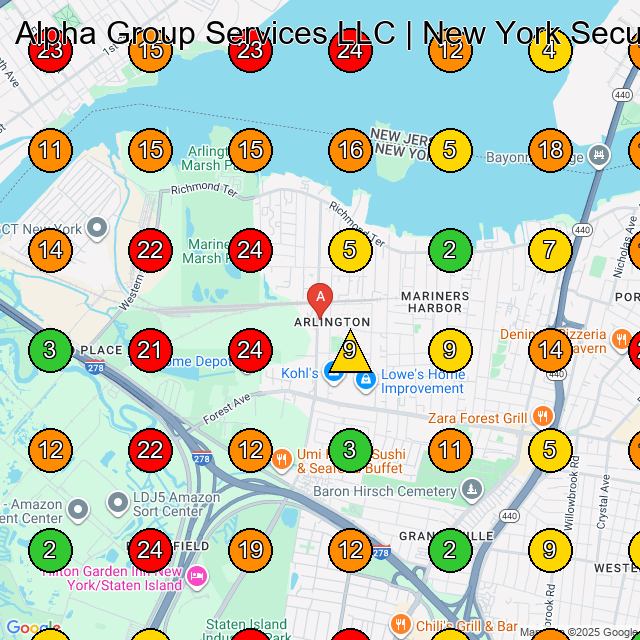 Alpha Group Services LLC | New York Security Services Security Guard Service GeoGrid ranking map for Staten Island NY